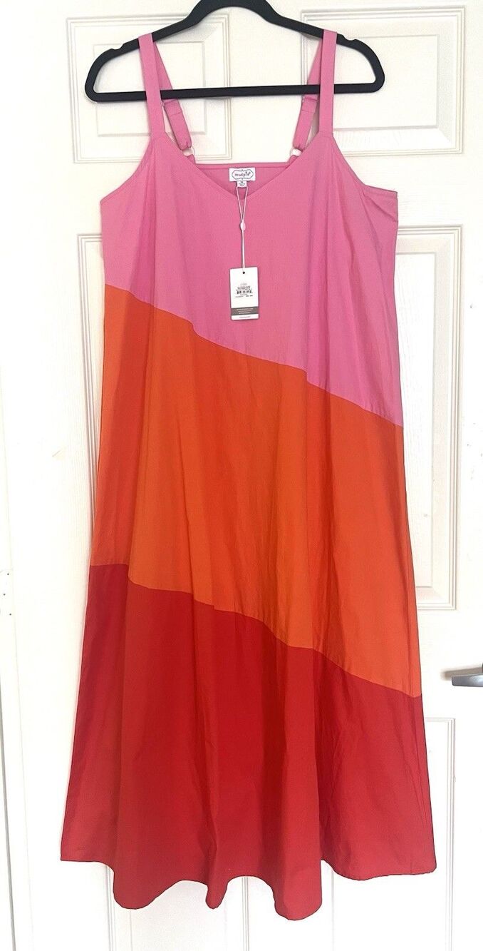 Mud Pie Mackenzie Colorblock Maxi Dress Womens M Pink Orange Coastal Resort NWT